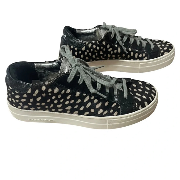 P448 John Calf Hair Spotted Cowiena Sneaker Black White Leather Size 39 - Picture 13 of 14